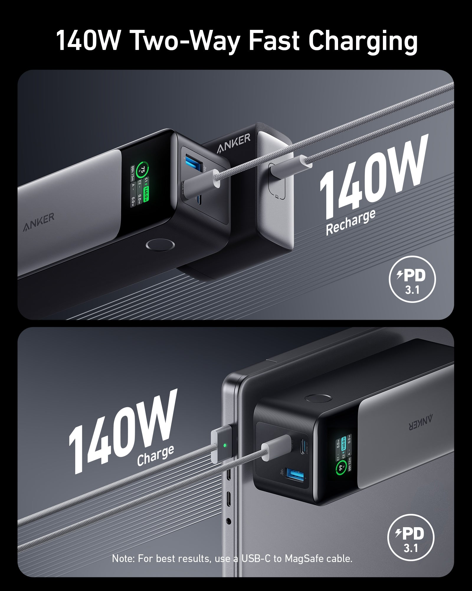 Anker 737 Power Bank 24,000mAh – 140W Fast Charging, USB-C, for MacBook & iPhone