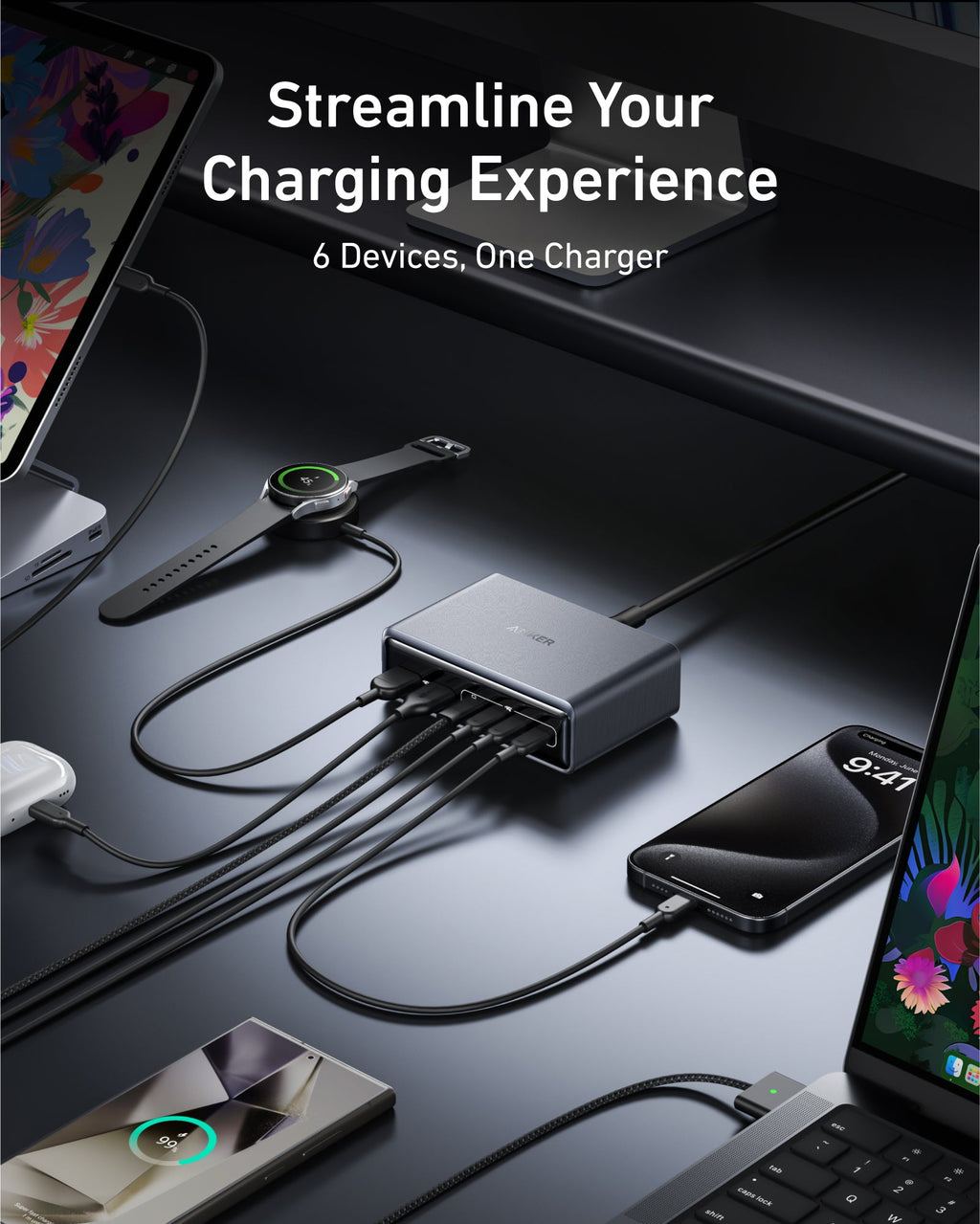 Anker Prime 200W GaN Charger – 6-Port Fast Charging Station for MacBook, iPhone & Laptop