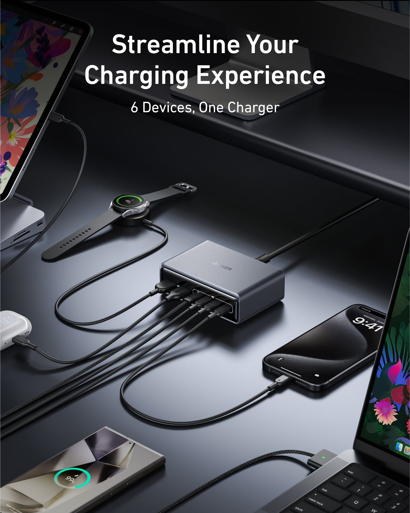 Anker Prime 200W GaN Charger – 6-Port Fast Charging Station for MacBook, iPhone & Laptop