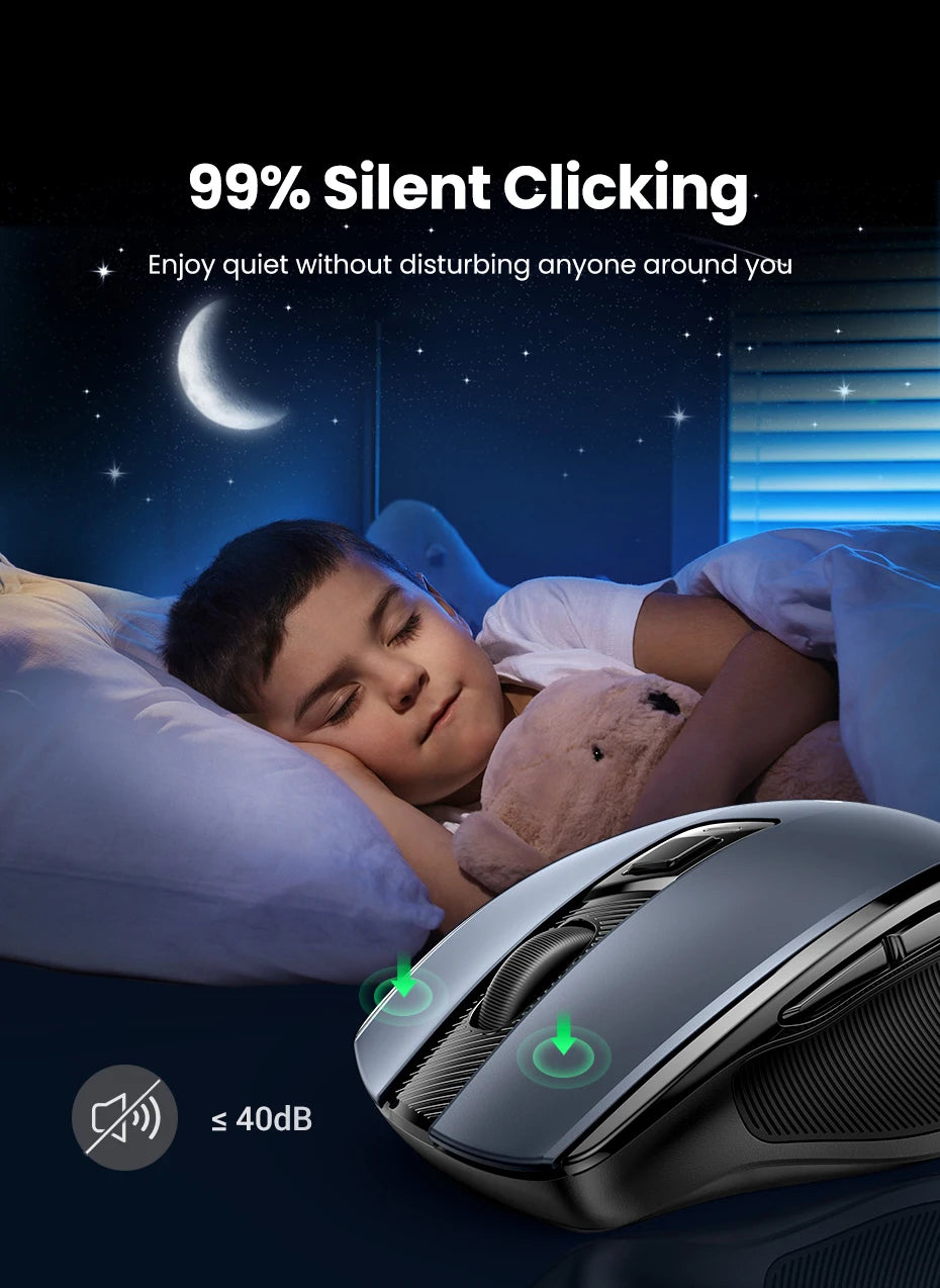 UGREEN Ergonomic Wireless Mouse – Bluetooth & 2.4G, Silent, 4000 DPI, 6 Buttons for PC & Mac