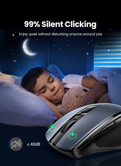 UGREEN Ergonomic Wireless Mouse – Bluetooth & 2.4G, Silent, 4000 DPI, 6 Buttons for PC & Mac