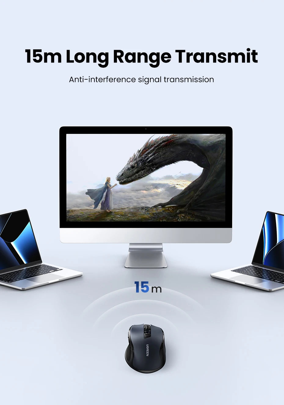 UGREEN Ergonomic Wireless Mouse – Bluetooth & 2.4G, Silent, 4000 DPI, 6 Buttons for PC & Mac