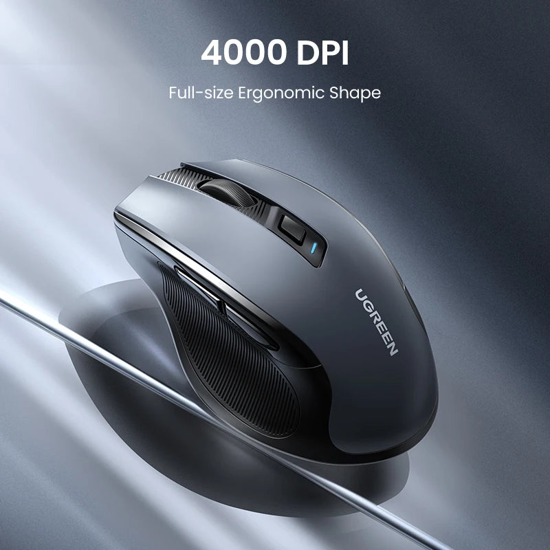 UGREEN Ergonomic Wireless Mouse – Bluetooth & 2.4G, Silent, 4000 DPI, 6 Buttons for PC & Mac