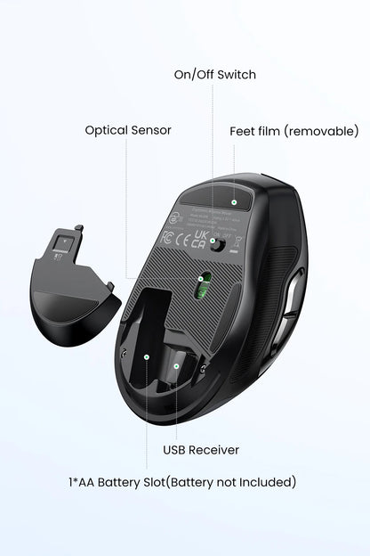 UGREEN Ergonomic Wireless Mouse – Bluetooth & 2.4G, Silent, 4000 DPI, 6 Buttons for PC & Mac