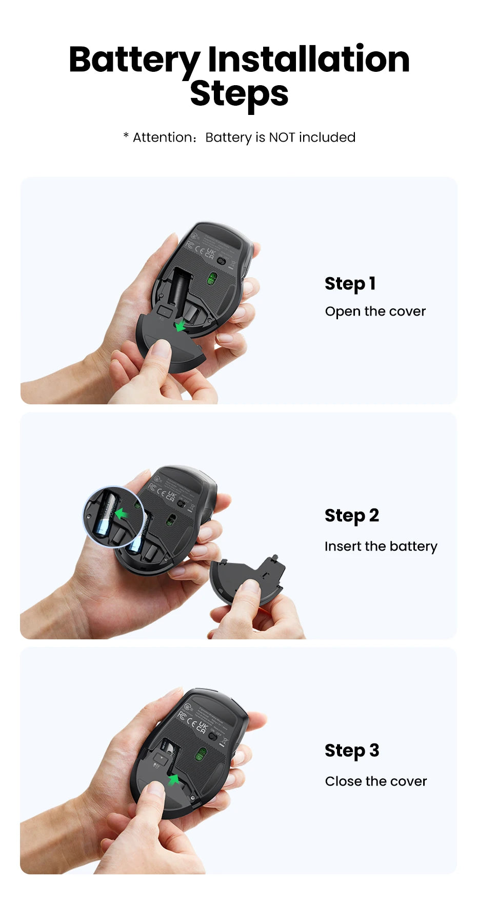 UGREEN Ergonomic Wireless Mouse – Bluetooth & 2.4G, Silent, 4000 DPI, 6 Buttons for PC & Mac