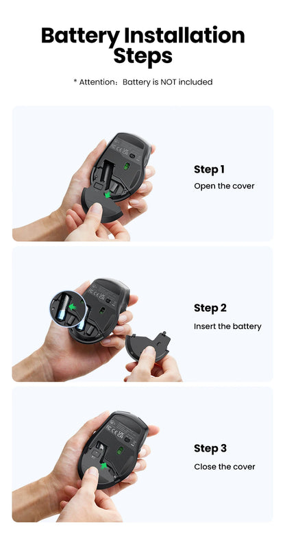 UGREEN Ergonomic Wireless Mouse – Bluetooth & 2.4G, Silent, 4000 DPI, 6 Buttons for PC & Mac