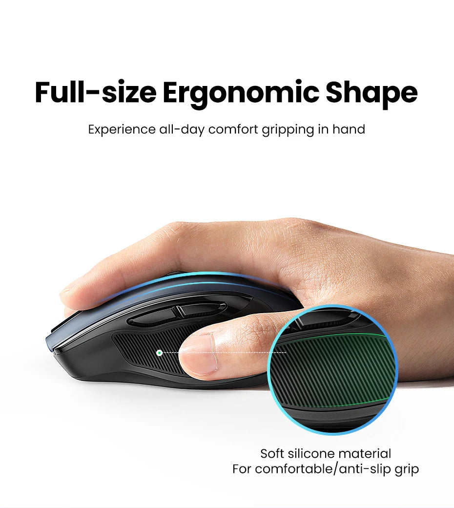 UGREEN Ergonomic Wireless Mouse – Bluetooth & 2.4G, Silent, 4000 DPI, 6 Buttons for PC & Mac