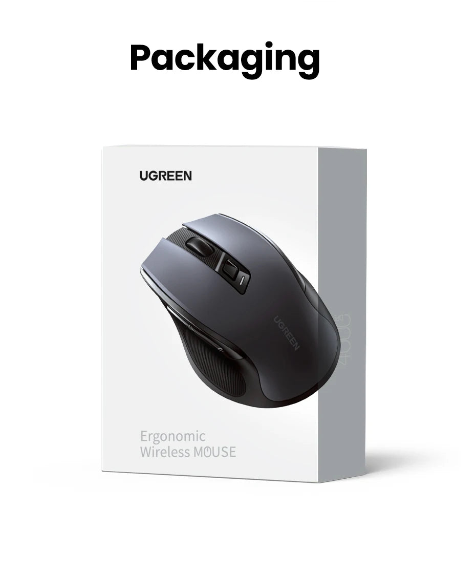 UGREEN Ergonomic Wireless Mouse – Bluetooth & 2.4G, Silent, 4000 DPI, 6 Buttons for PC & Mac