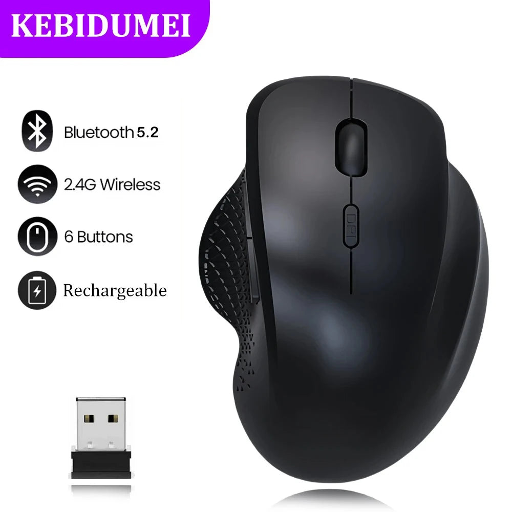6 Button Ergonomic Mouse 2.4G Wireless Mouse Bluetooth Mouse 400mAh Rechargeable Gaming Mice 1600DPI Optical Mouse For PC Laptop