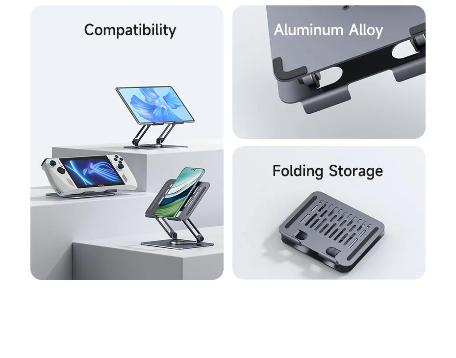 Hagibis 360° Rotating Tablet Stand Adjustable Tablet Holder Dual Rod Support Aluminum Foldable Cradle for iPad Pro Switch ROG