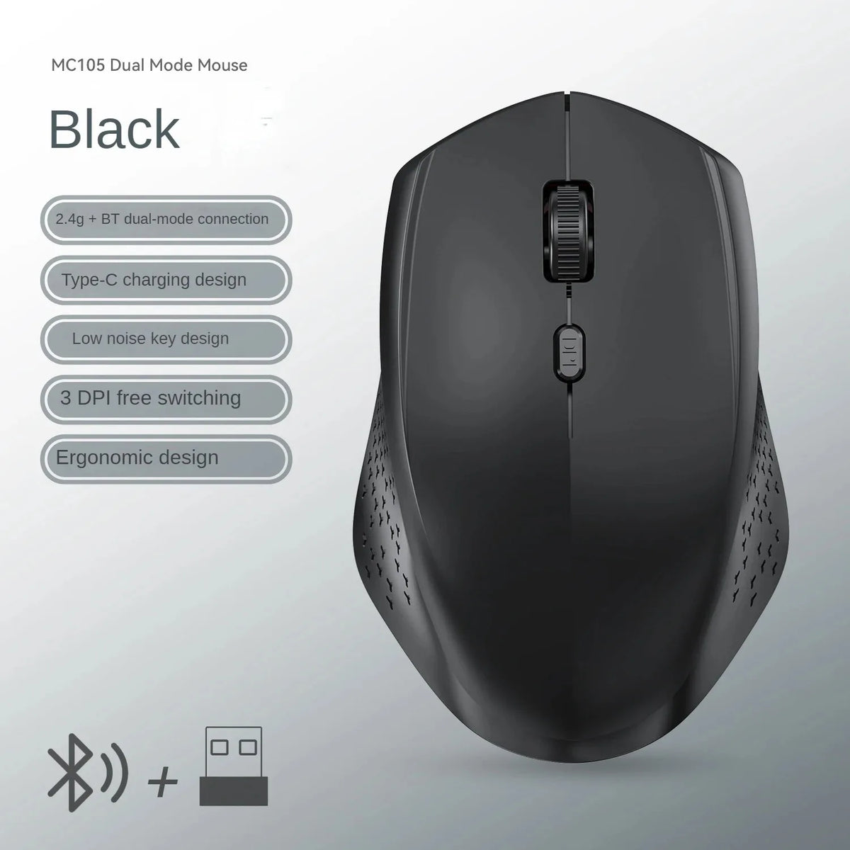 6 Button Ergonomic Mouse 2.4G Wireless Mouse Bluetooth Mouse 400mAh Rechargeable Gaming Mice 1600DPI Optical Mouse For PC Laptop