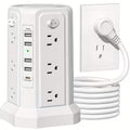 Surge Protector Tower – 12 AC Outlets, 4 USB-A, USB-C PD 18W, 1800J, 10FT Cord